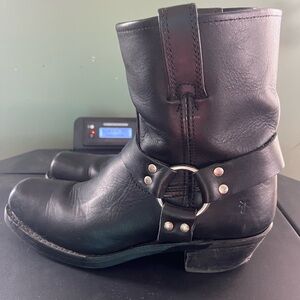 Frye Black Leather Ankle Booties with Harness